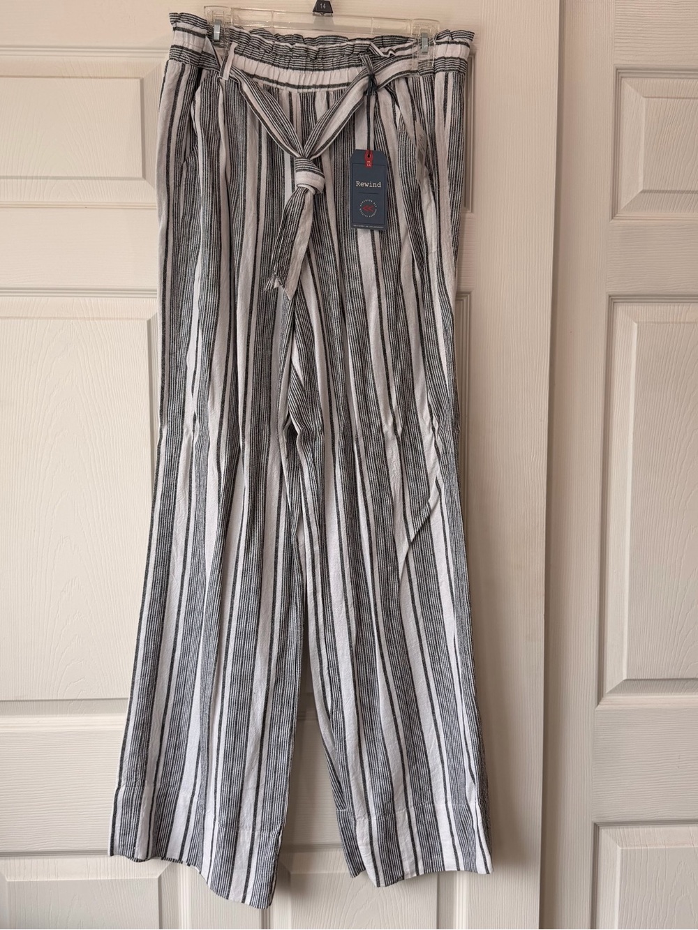 Rewind Black and White Striped Wide-Leg Paperbag Pants